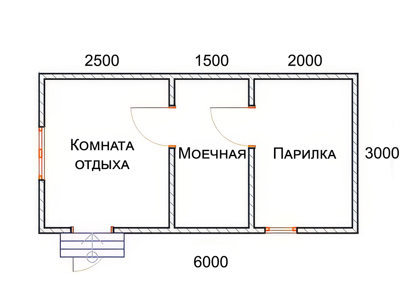 Баня 3х6 из бруса 150х150 - планировка