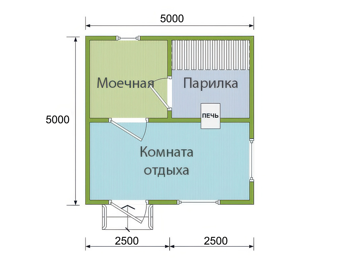 Баня 5х5 из бруса 150х150 - планировка