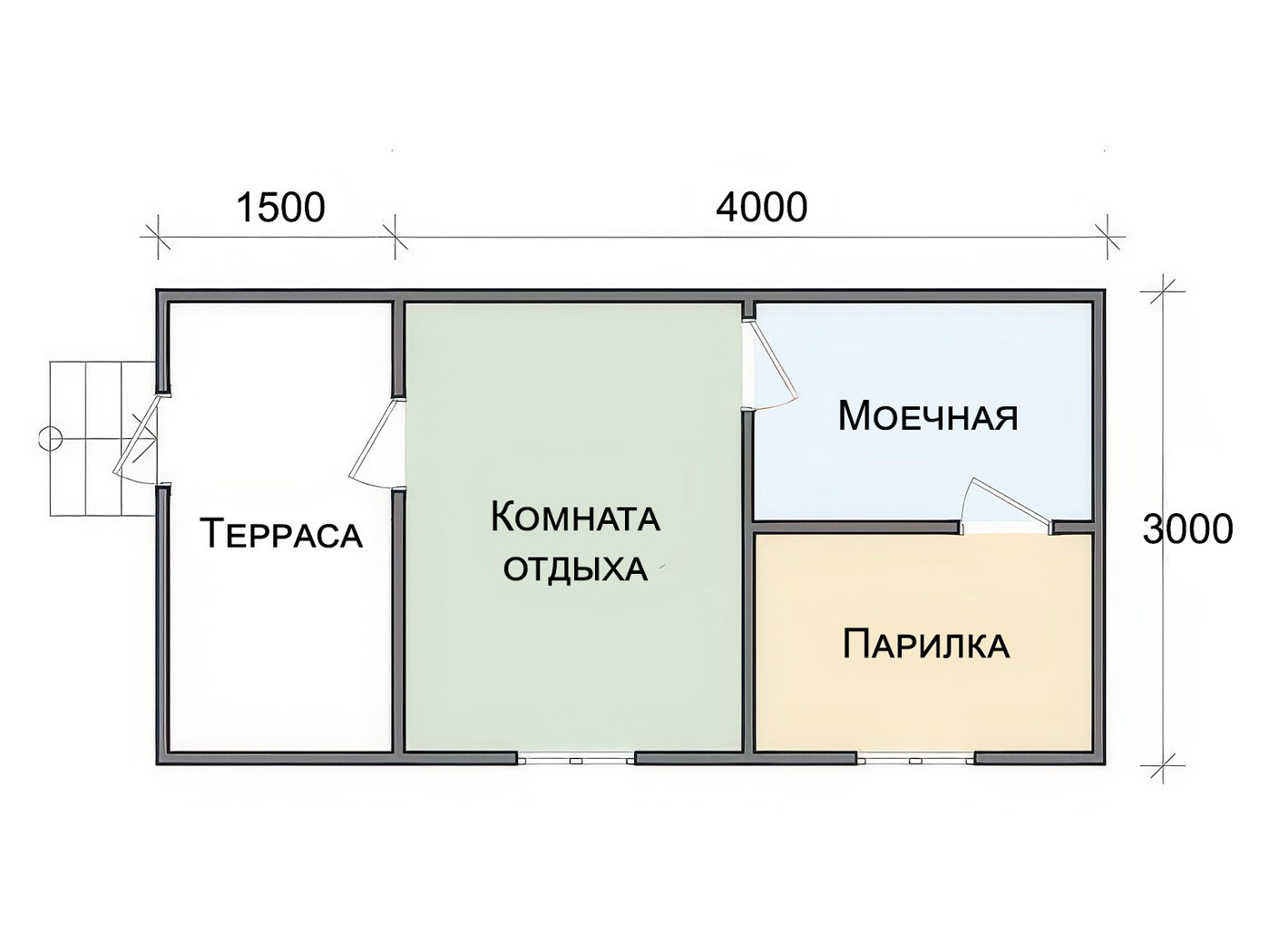 Баня 3х4 + терраса 3x1,5 из бруса - планировка