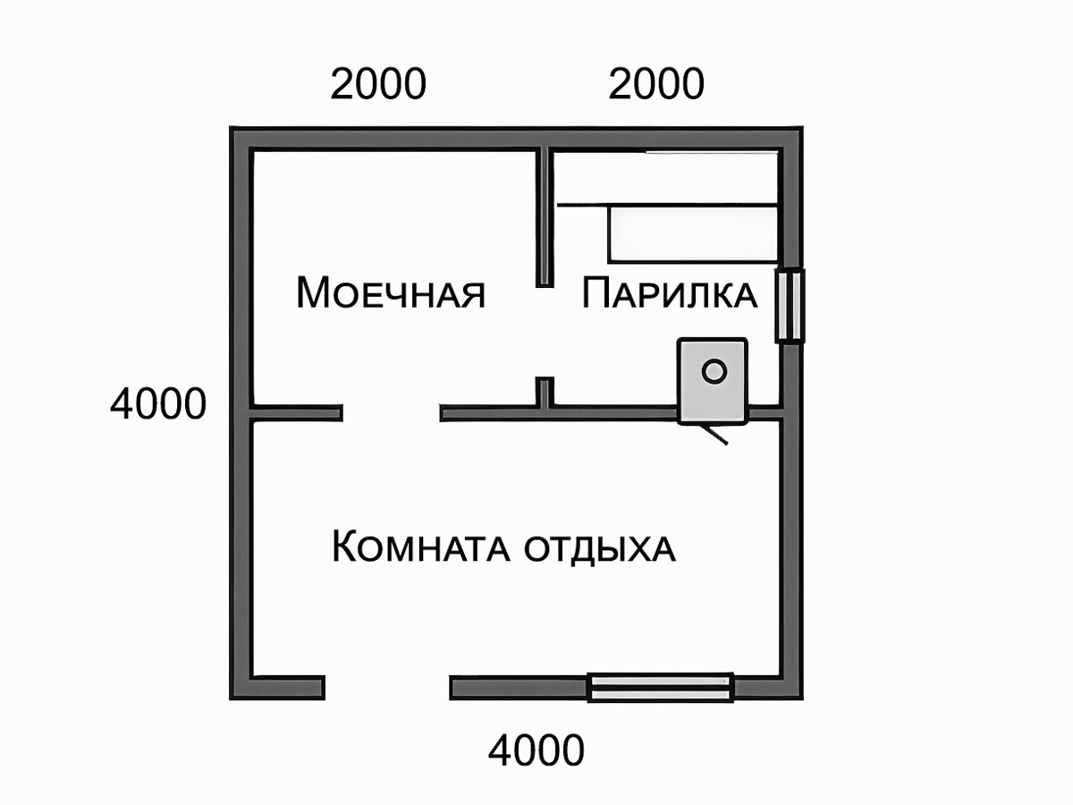 Баня 4х4 из бруса под ключ в Челябинске - планировка